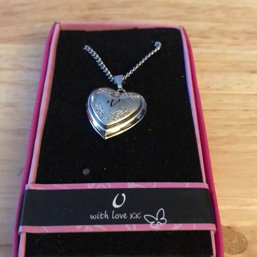 V Initially Heart Locket Necklace